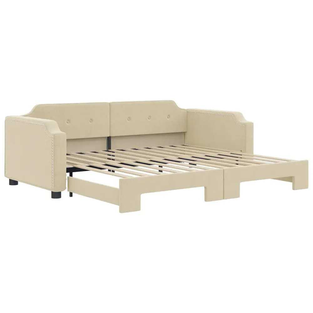 Slaapbank met onderschuifbed 80x200 cm stof crèmekleurig Complete Set Gordijnen