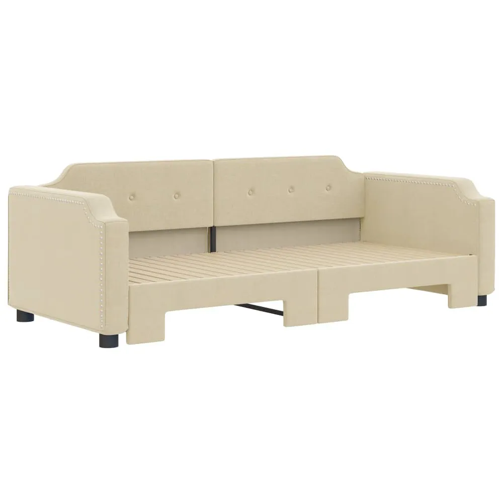 Slaapbank met onderschuifbed 80x200 cm stof crèmekleurig Complete Set Gordijnen