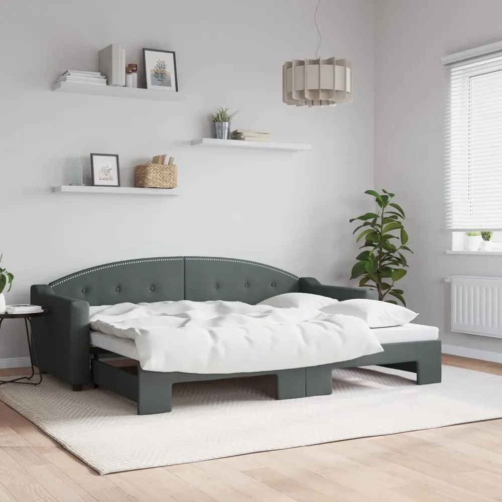 Slaapbank met onderschuifbed 80x200 cm stof donkergrijs