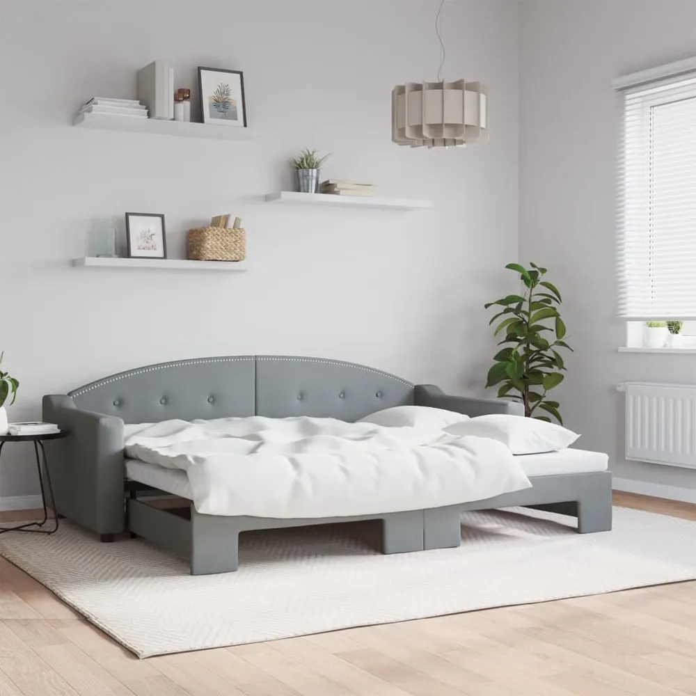 Slaapbank met onderschuifbed 80x200 cm stof lichtgrijs