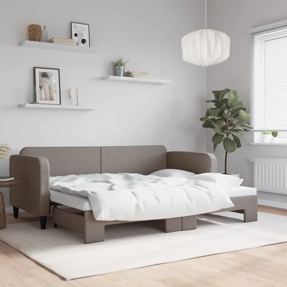 Slaapbank met onderschuifbed 80x200 cm stof taupe met CE-Keurmerk