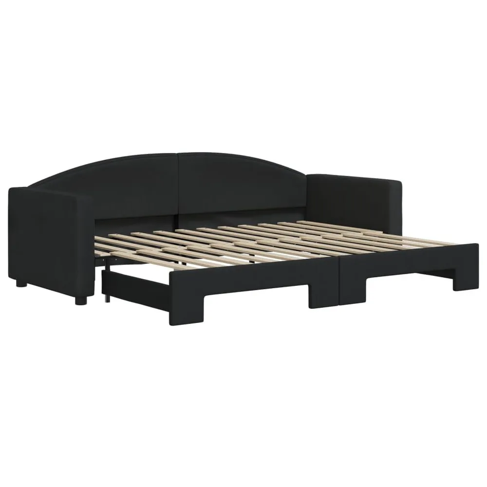 Slaapbank met onderschuifbed 80x200 cm stof zwart | Opvouwbaar | Compact