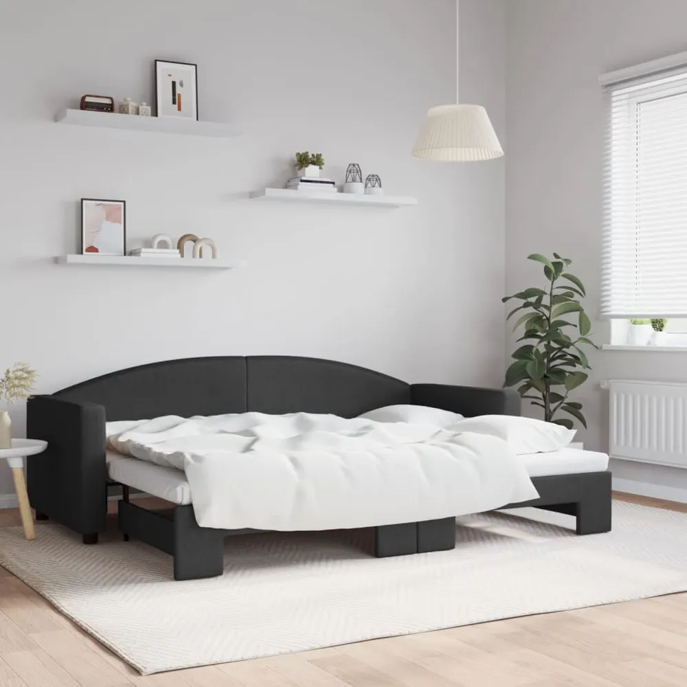 Slaapbank met onderschuifbed 80x200 cm stof zwart | Opvouwbaar | Compact