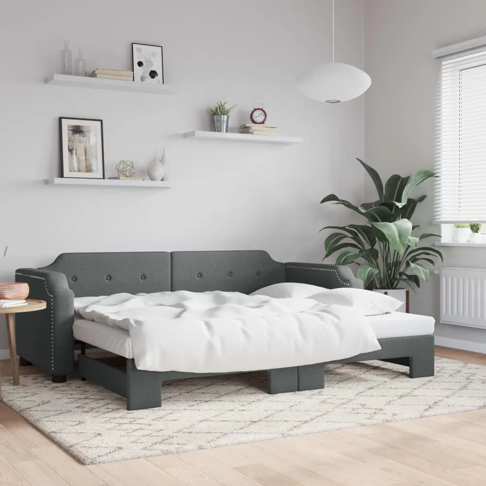 Slaapbank met onderschuifbed 90x190 cm stof donkergrijs