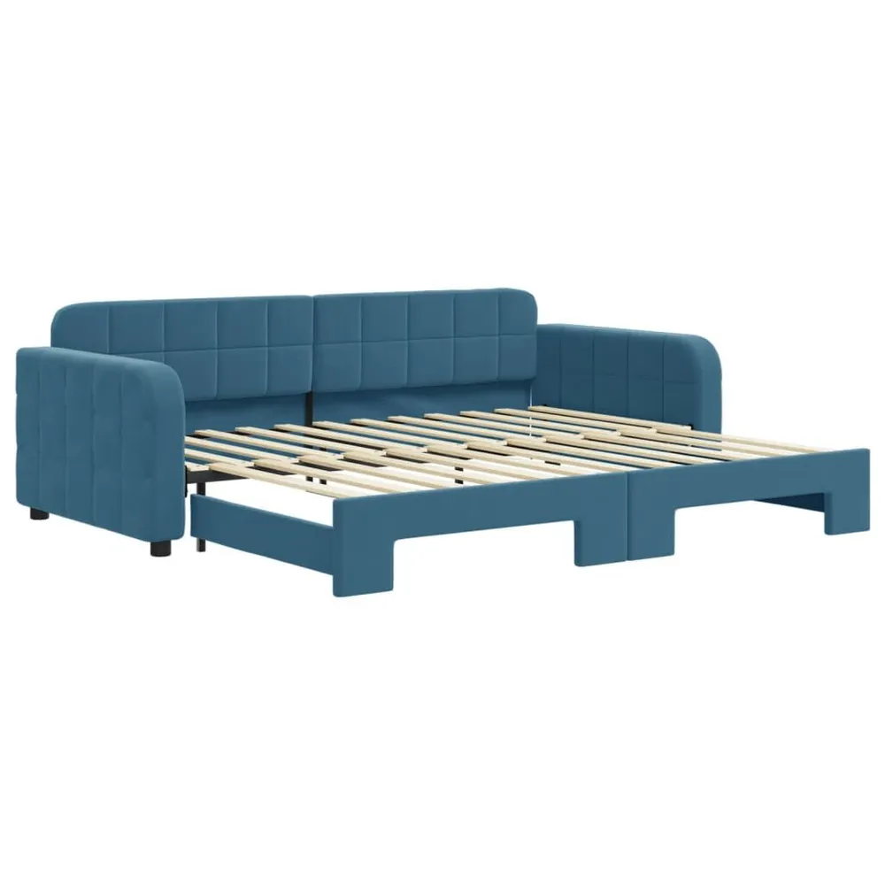 Slaapbank met onderschuifbed 90x200 cm fluweel blauw