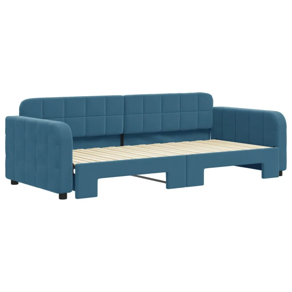 Slaapbank met onderschuifbed 90x200 cm fluweel blauw