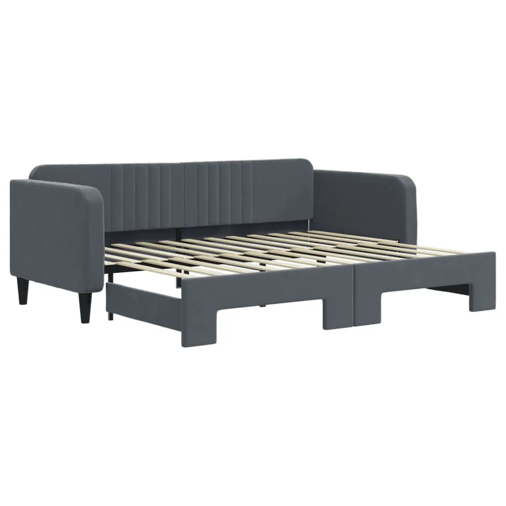 Slaapbank met onderschuifbed 90x200 cm fluweel donkergrijs
