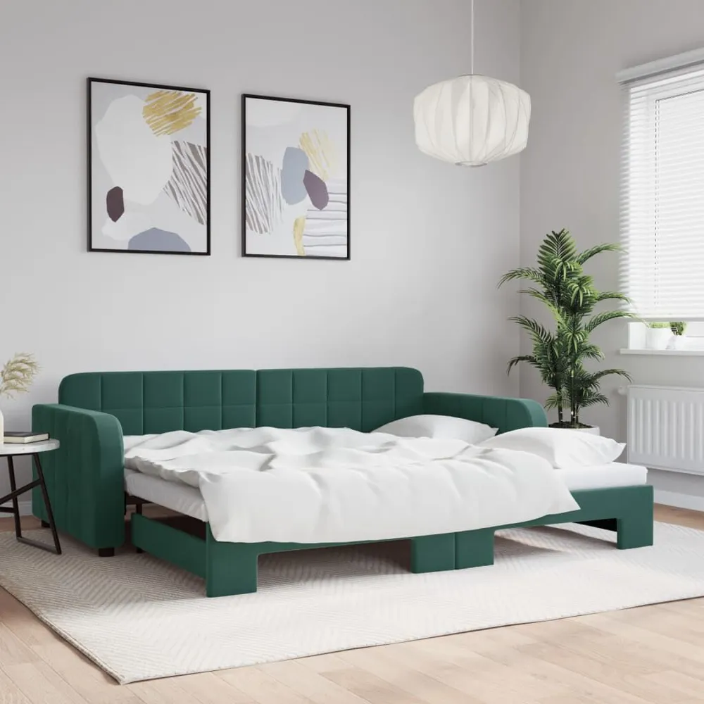 Slaapbank met onderschuifbed 90x200 cm fluweel donkergroen