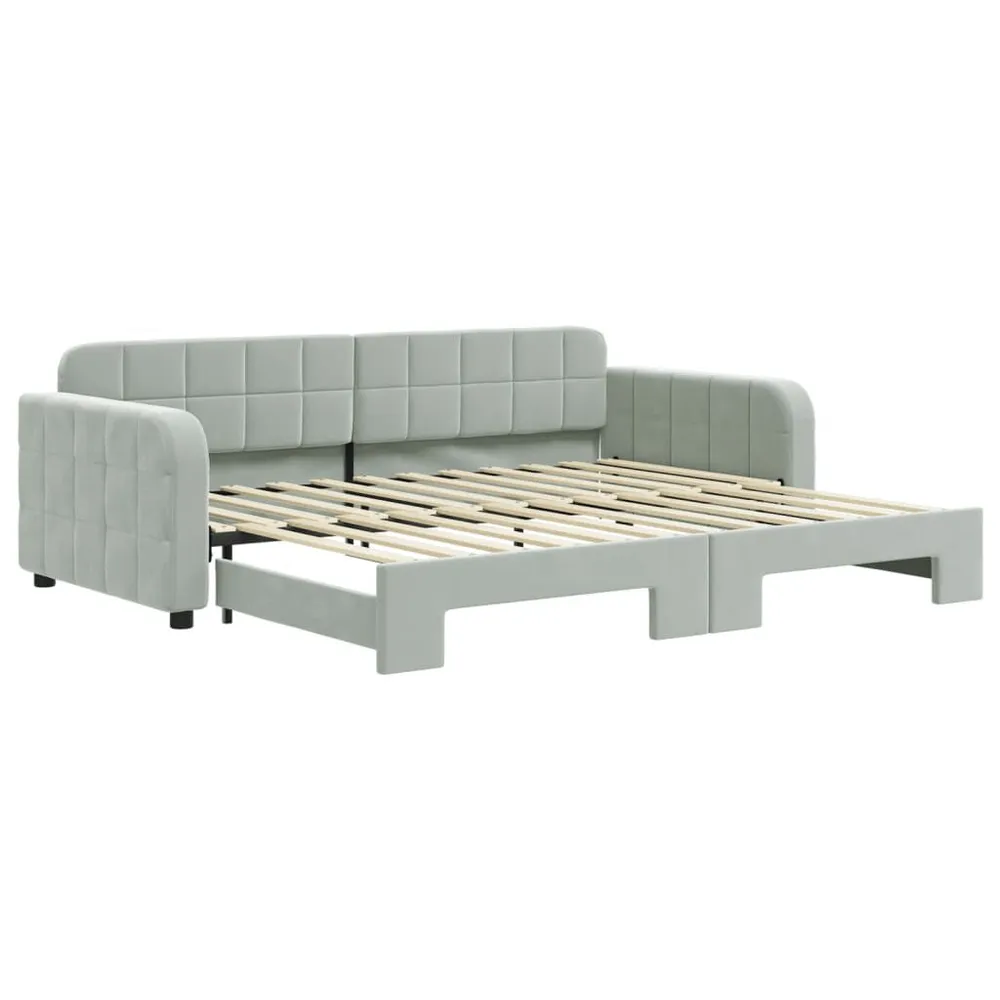 Slaapbank met onderschuifbed 90x200 cm fluweel lichtgrijs