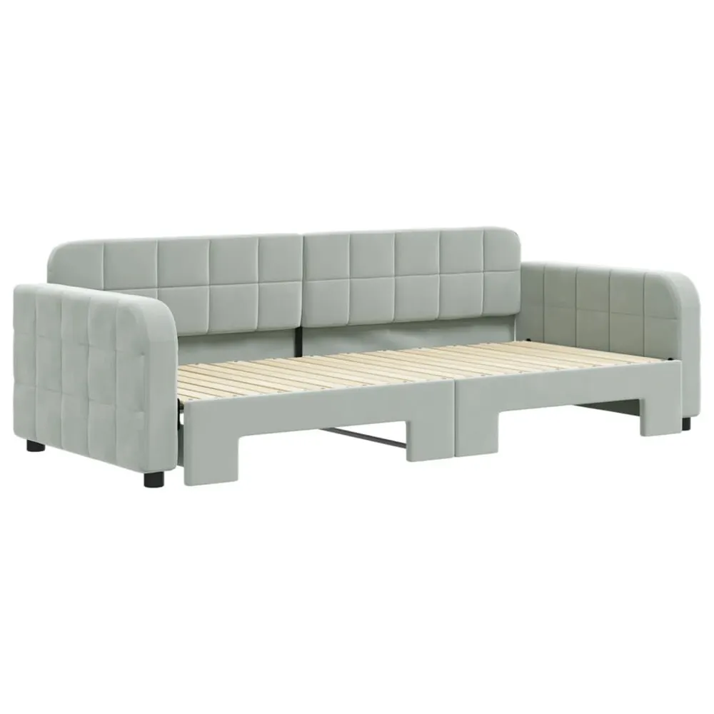 Slaapbank met onderschuifbed 90x200 cm fluweel lichtgrijs