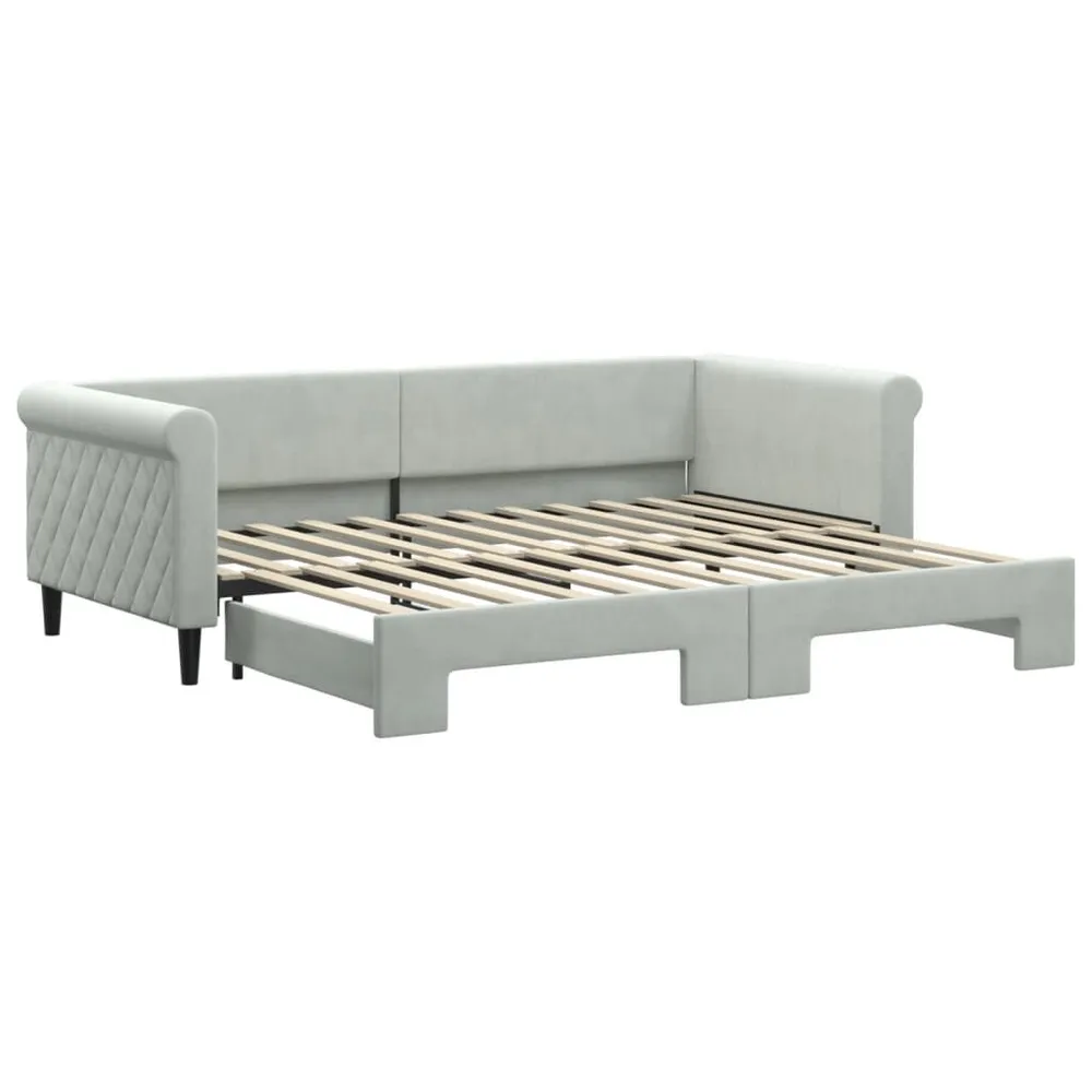 Slaapbank met onderschuifbed 90x200 cm fluweel lichtgrijs