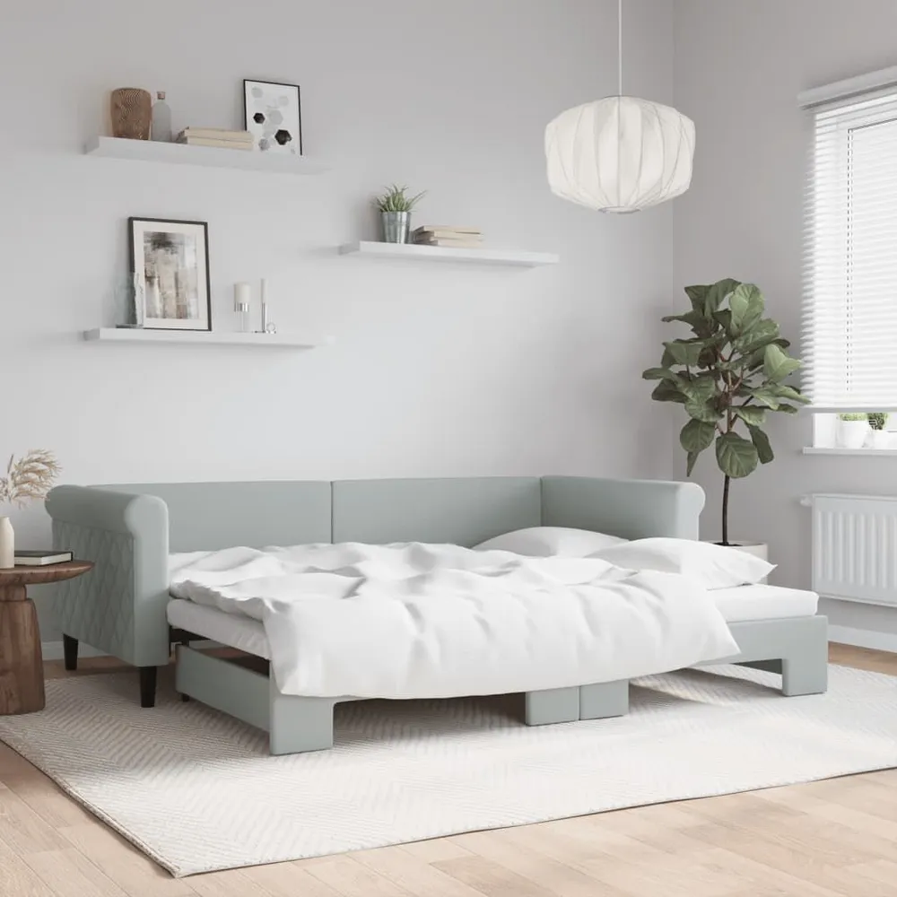 Slaapbank met onderschuifbed 90x200 cm fluweel lichtgrijs