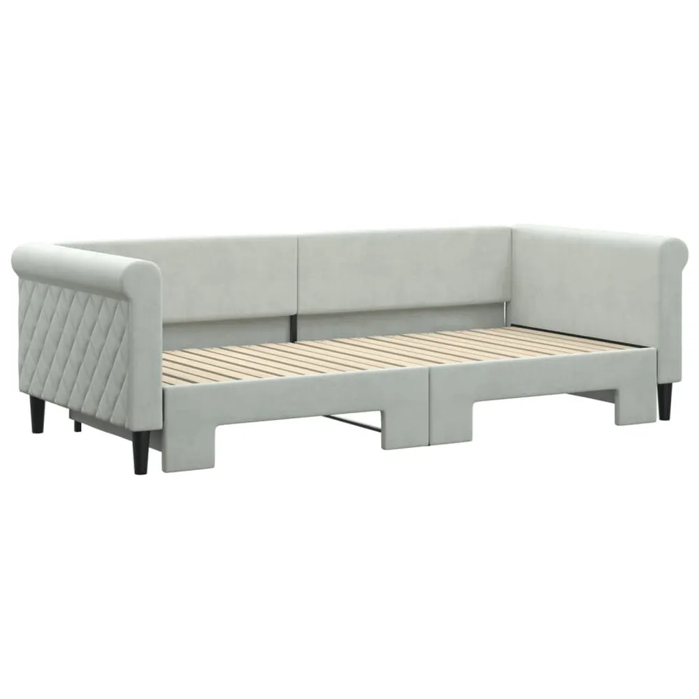 Slaapbank met onderschuifbed 90x200 cm fluweel lichtgrijs