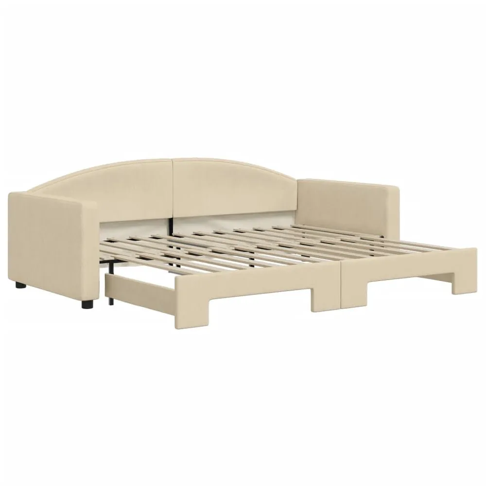 Slaapbank met onderschuifbed 90x200 cm stof crèmekleurig met Zachte Afwerking