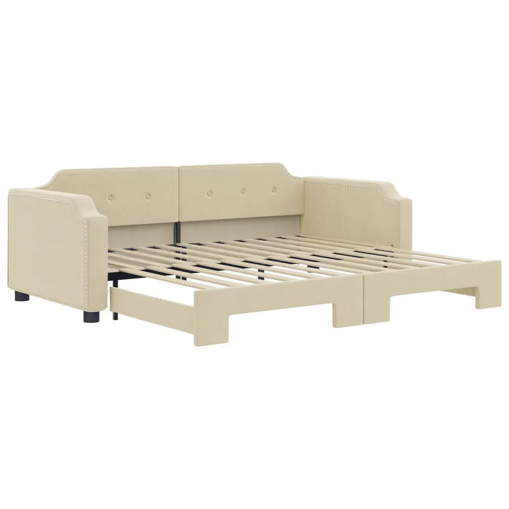 Slaapbank met onderschuifbed 90x200 cm stof crèmekleurig Easy Clean Oppervlak