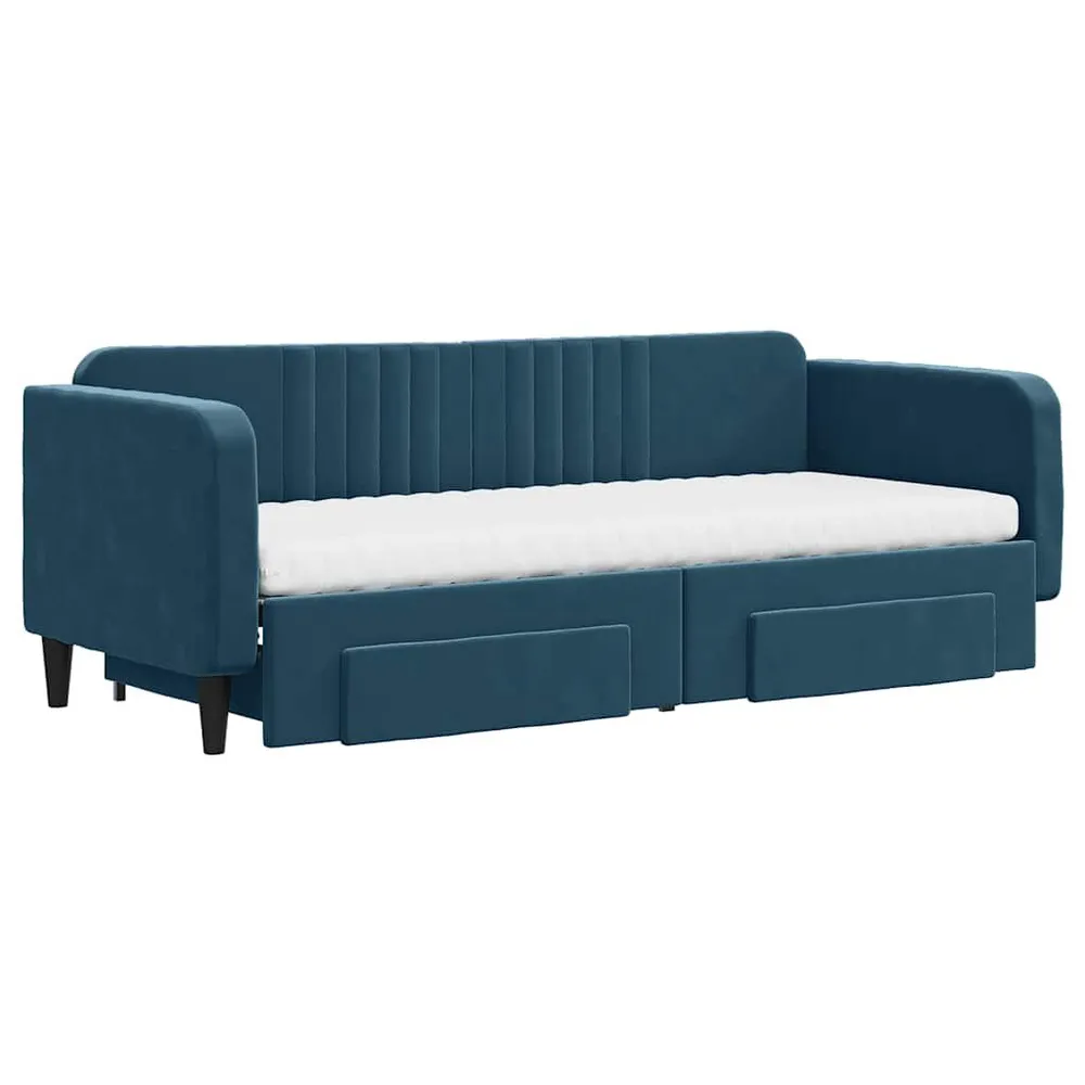 Slaapbank met onderschuifbed en lades 80x200 cm fluweel blauw van Lichtgewicht Materiaal