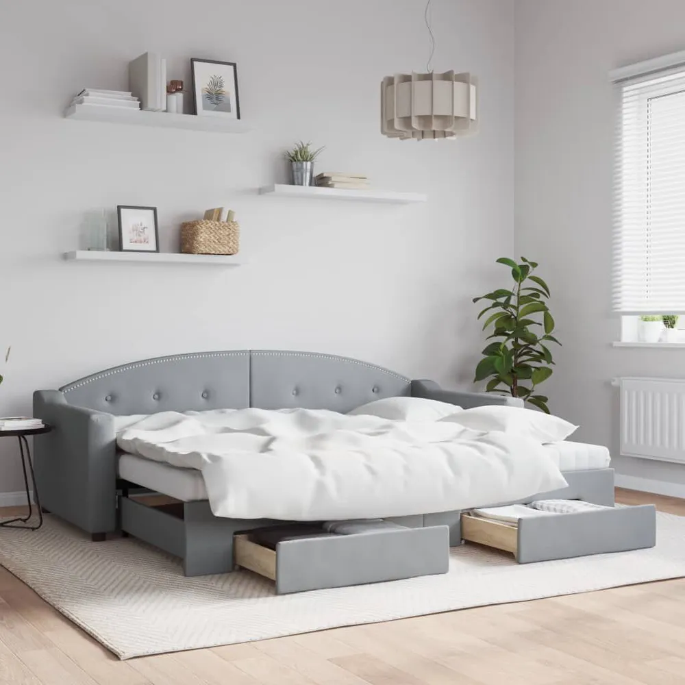 Slaapbank met onderschuifbed en lades 80x200 cm stof lichtgrijs