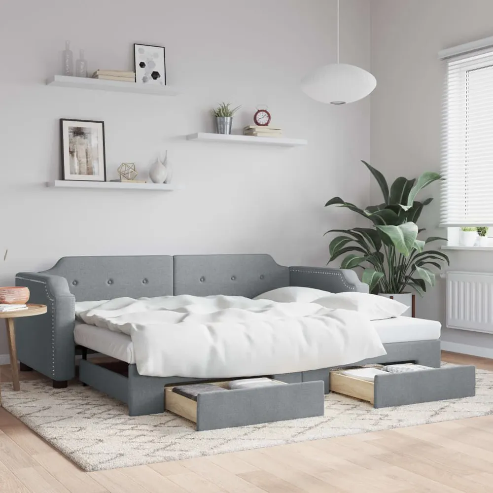 Slaapbank met onderschuifbed en lades 80x200 cm stof lichtgrijs