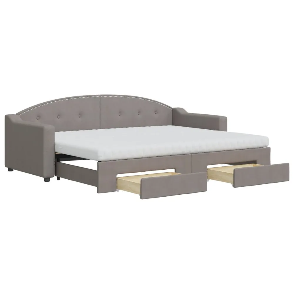 Slaapbank met onderschuifbed en lades 80x200 cm stof taupe met Geïntegreerde USB