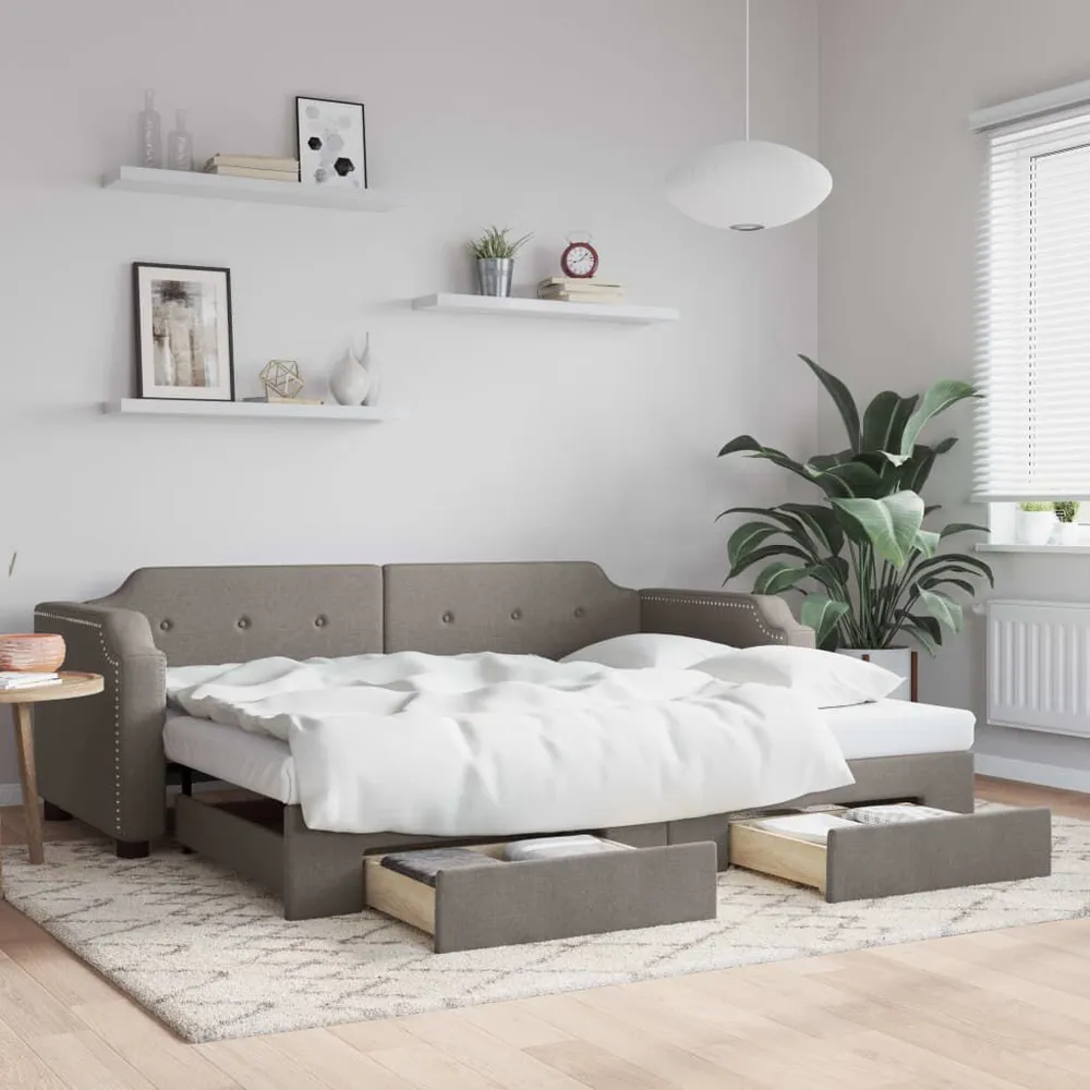 Slaapbank met onderschuifbed en lades 80x200 cm stof taupe Easy Clean Oppervlak