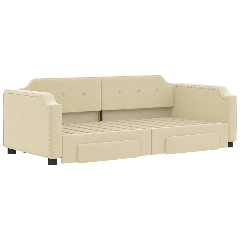 Slaapbank met onderschuifbed en lades 80x200 cm stof crèmekleur Easy Clean Oppervlak
