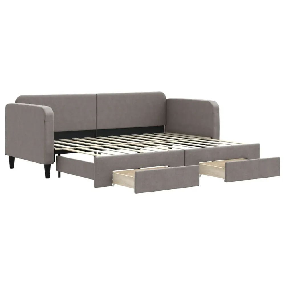 Slaapbank met onderschuifbed en lades 80x200 cm stof taupe op Maat Gemaakt
