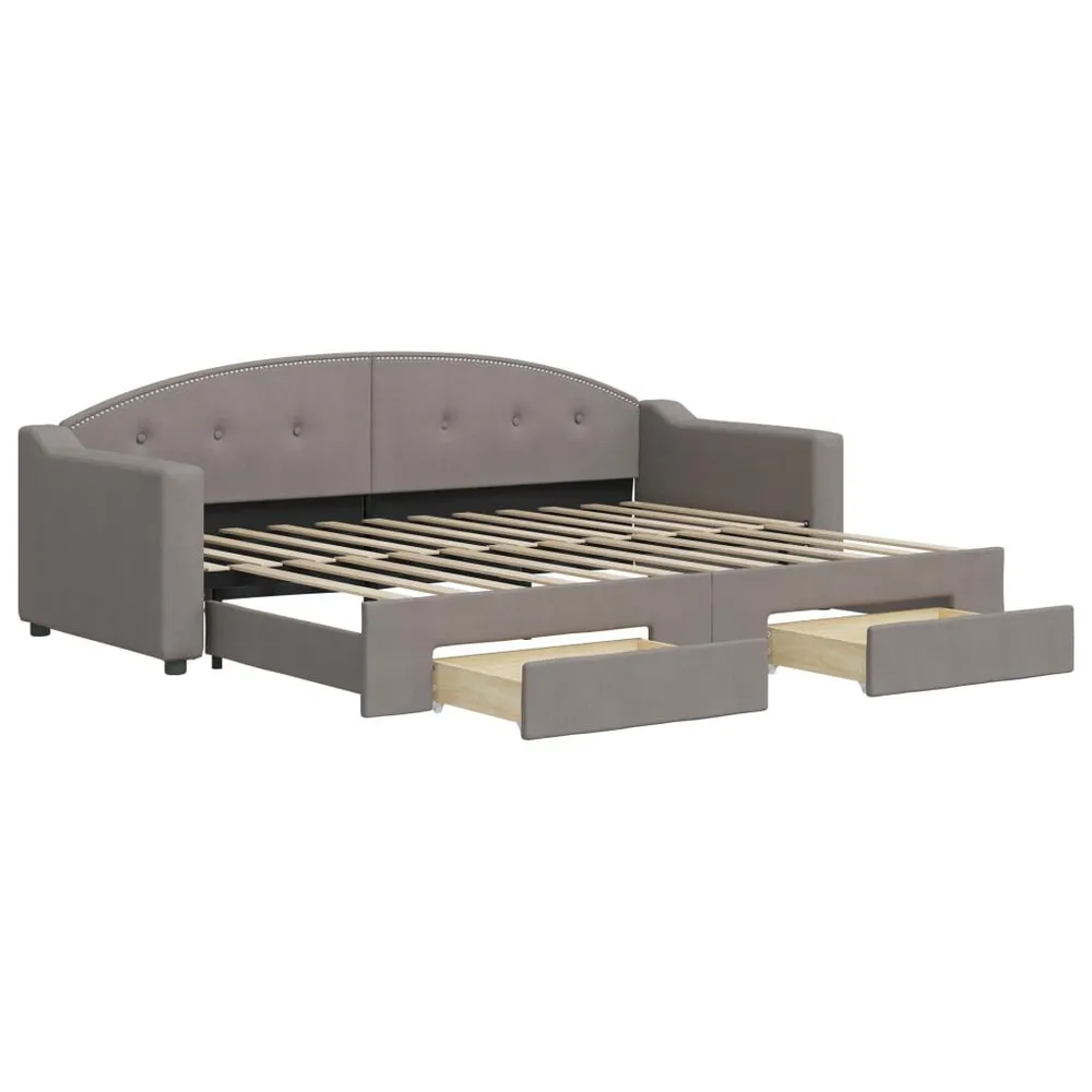 Slaapbank met onderschuifbed en lades 80x200 cm stof taupe van Lichtgewicht Materiaal