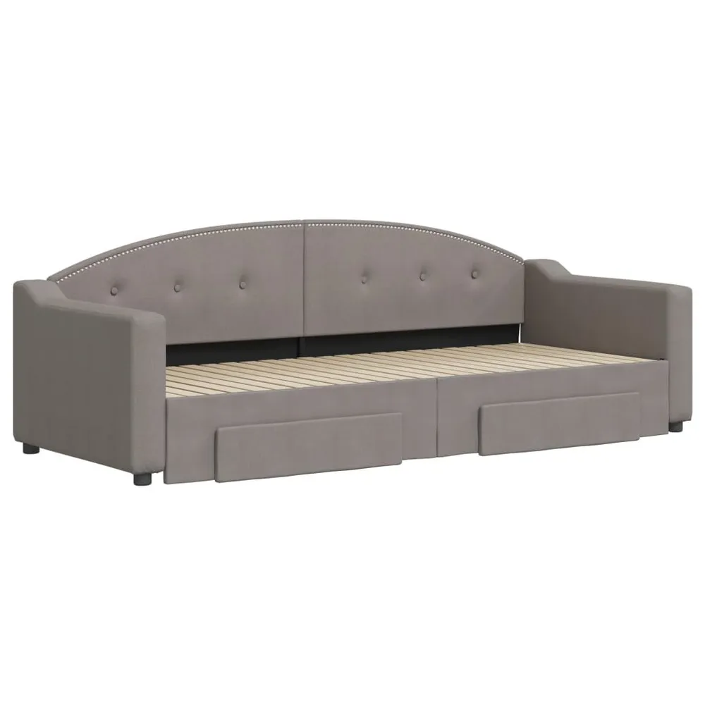 Slaapbank met onderschuifbed en lades 80x200 cm stof taupe van Lichtgewicht Materiaal
