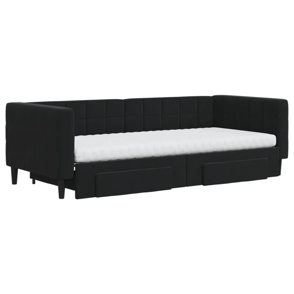 Slaapbank met onderschuifbed en lades 90x200 cm fluweel zwart