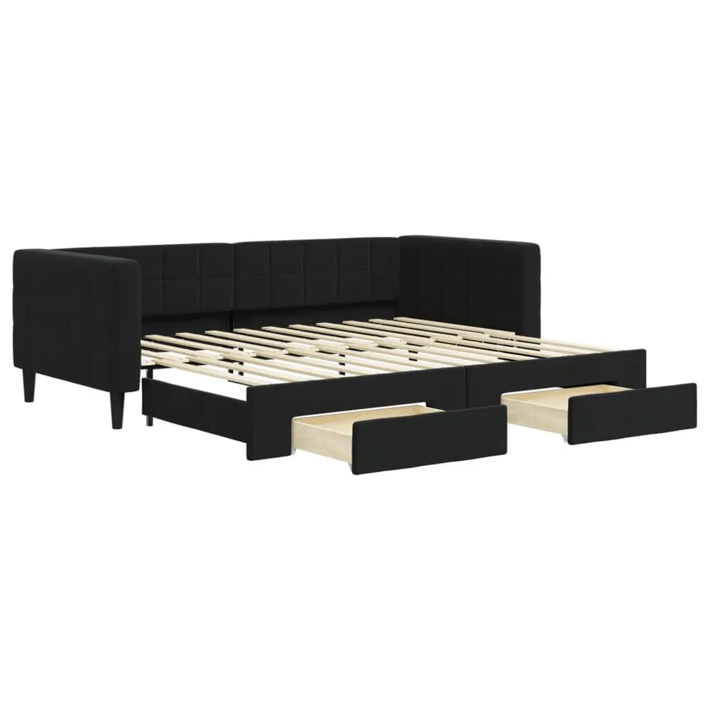 Slaapbank met onderschuifbed en lades 90x200 cm fluweel zwart