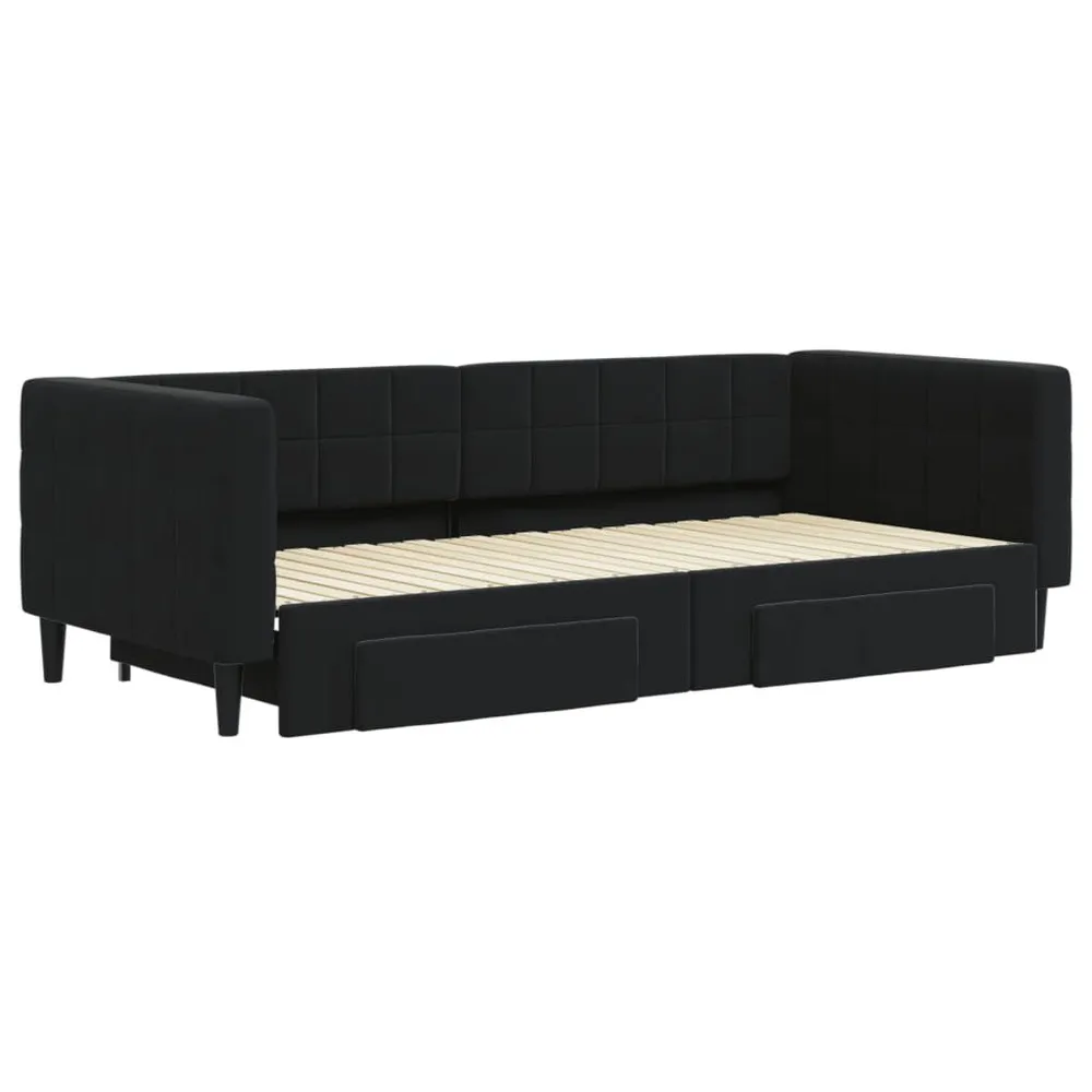Slaapbank met onderschuifbed en lades 90x200 cm fluweel zwart