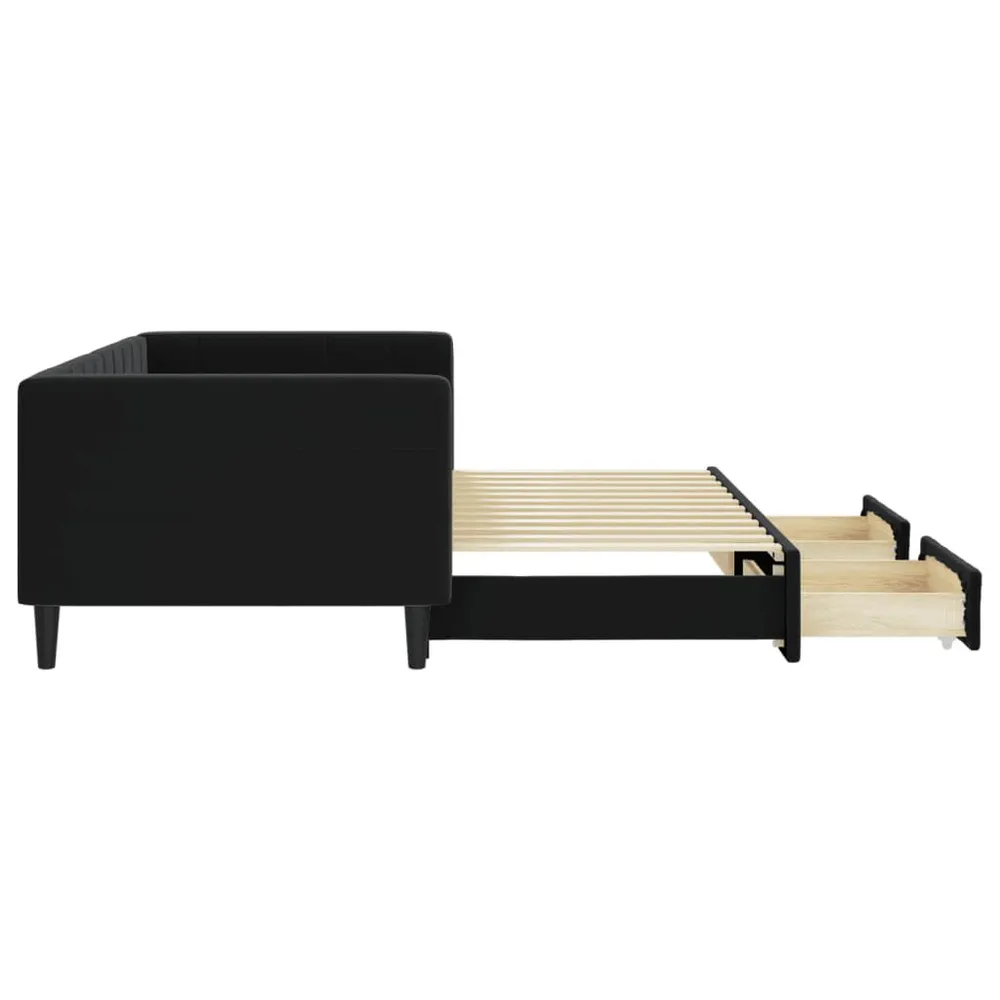 Slaapbank met onderschuifbed en lades 90x200 cm fluweel zwart