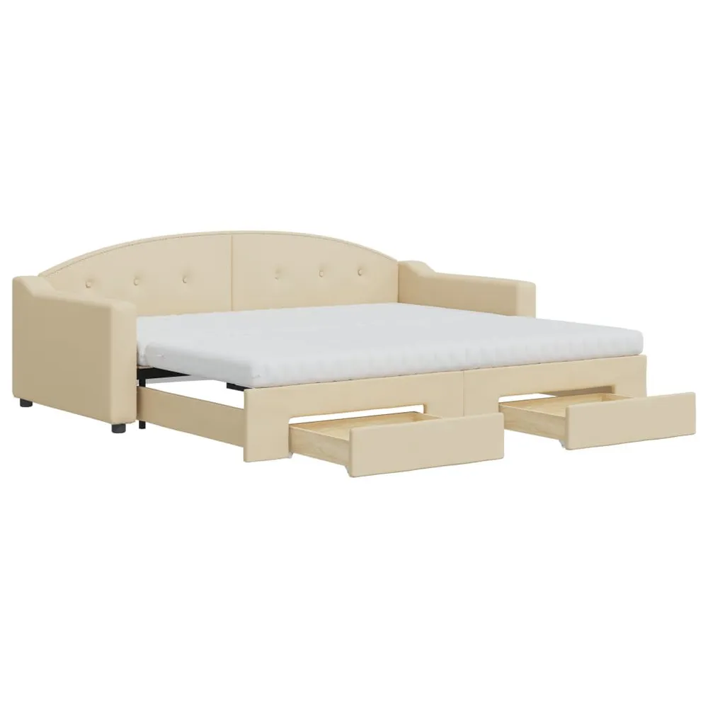 Slaapbank met onderschuifbed en lades 90x200 cm stof crèmekleur
