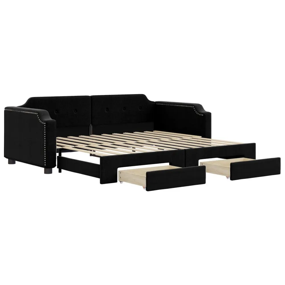 Slaapbank met onderschuifbed en lades 90x200 cm stof zwart