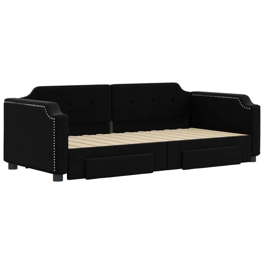 Slaapbank met onderschuifbed en lades 90x200 cm stof zwart