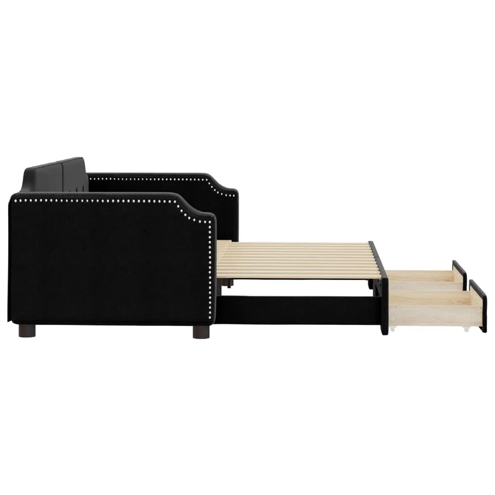 Slaapbank met onderschuifbed en lades 90x200 cm stof zwart