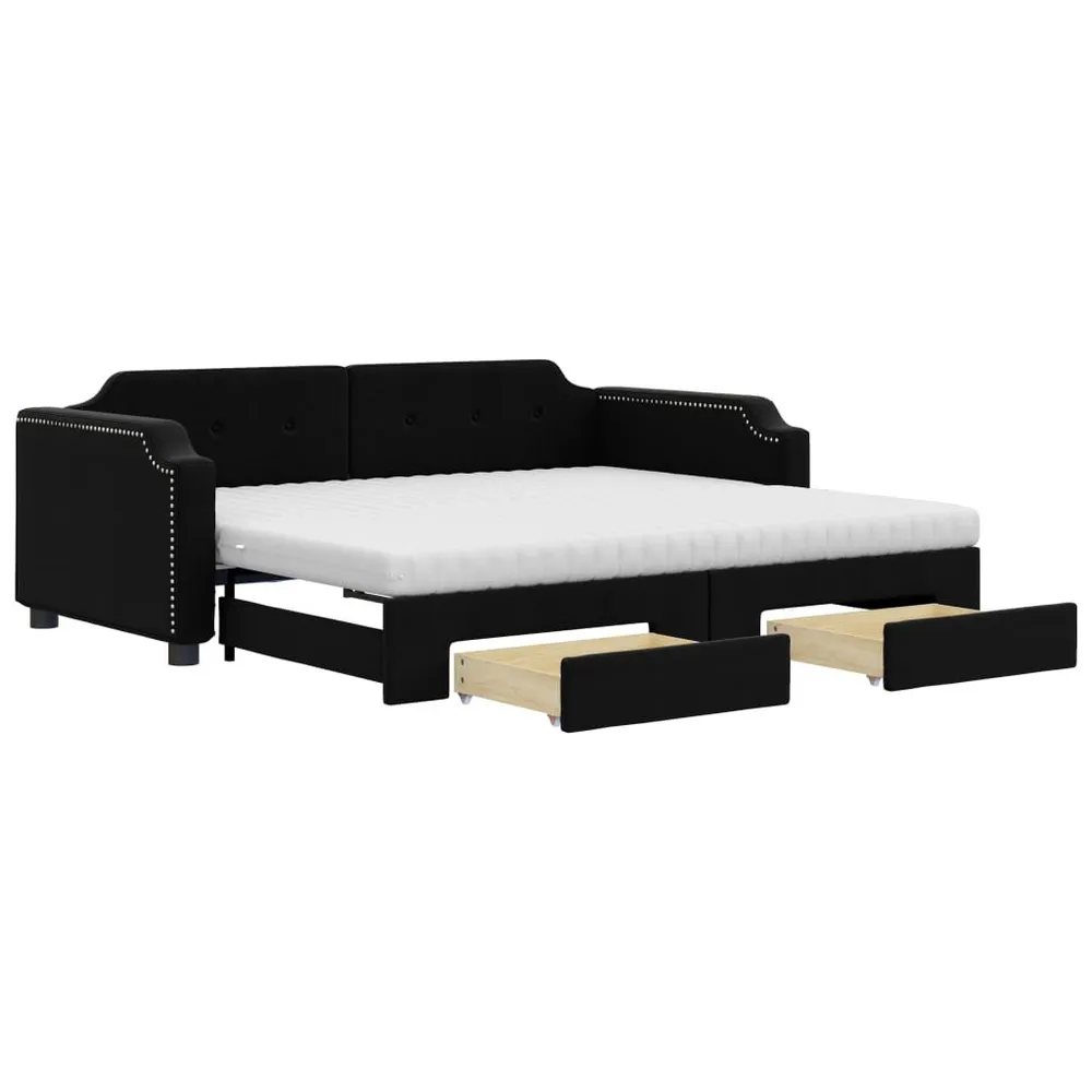 Slaapbank met onderschuifbed en lades 90x200 cm stof zwart