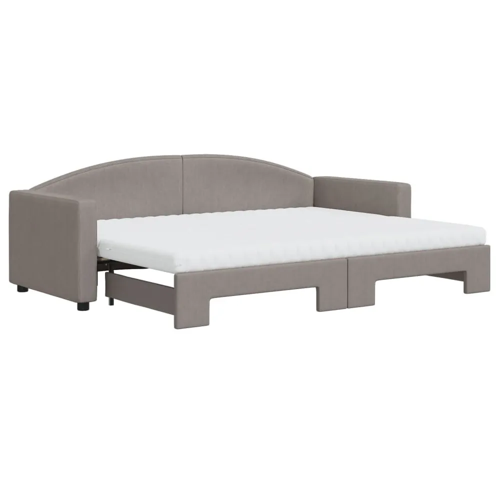 Slaapbank met onderschuifbed en matrassen 80x200 cm stof taupe