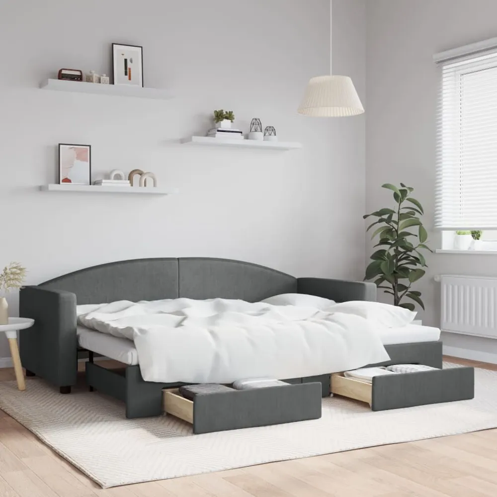 Slaapbank onderschuifbed en lades 80x200 cm stof donkergrijs