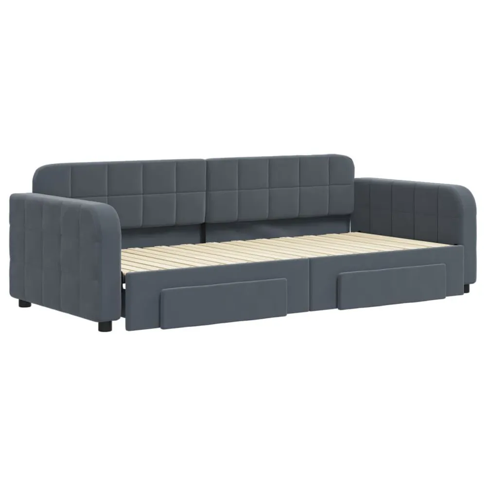 Slaapbank onderschuifbed en lades 90x200 cm fluweel donkergrijs