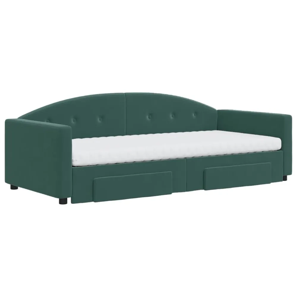 Slaapbank onderschuifbed en lades 90x200 cm fluweel donkergroen