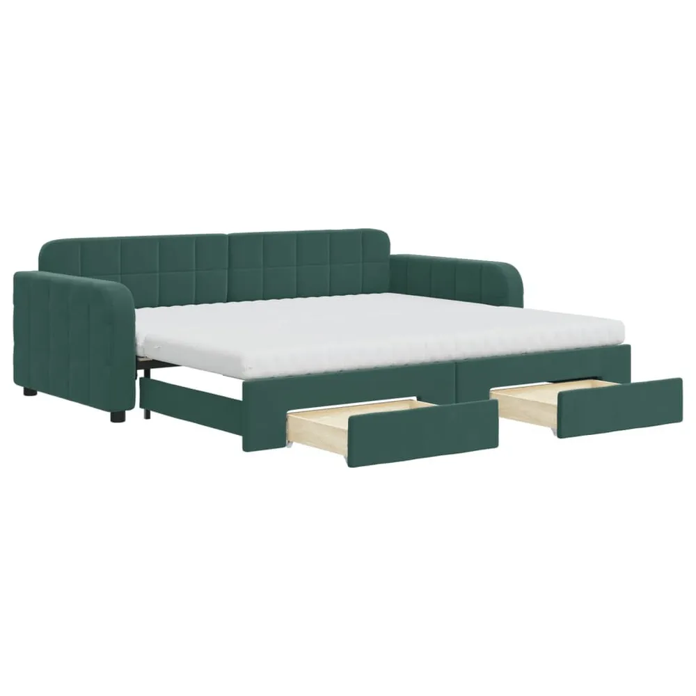 Slaapbank onderschuifbed en lades 90x200 cm fluweel donkergroen
