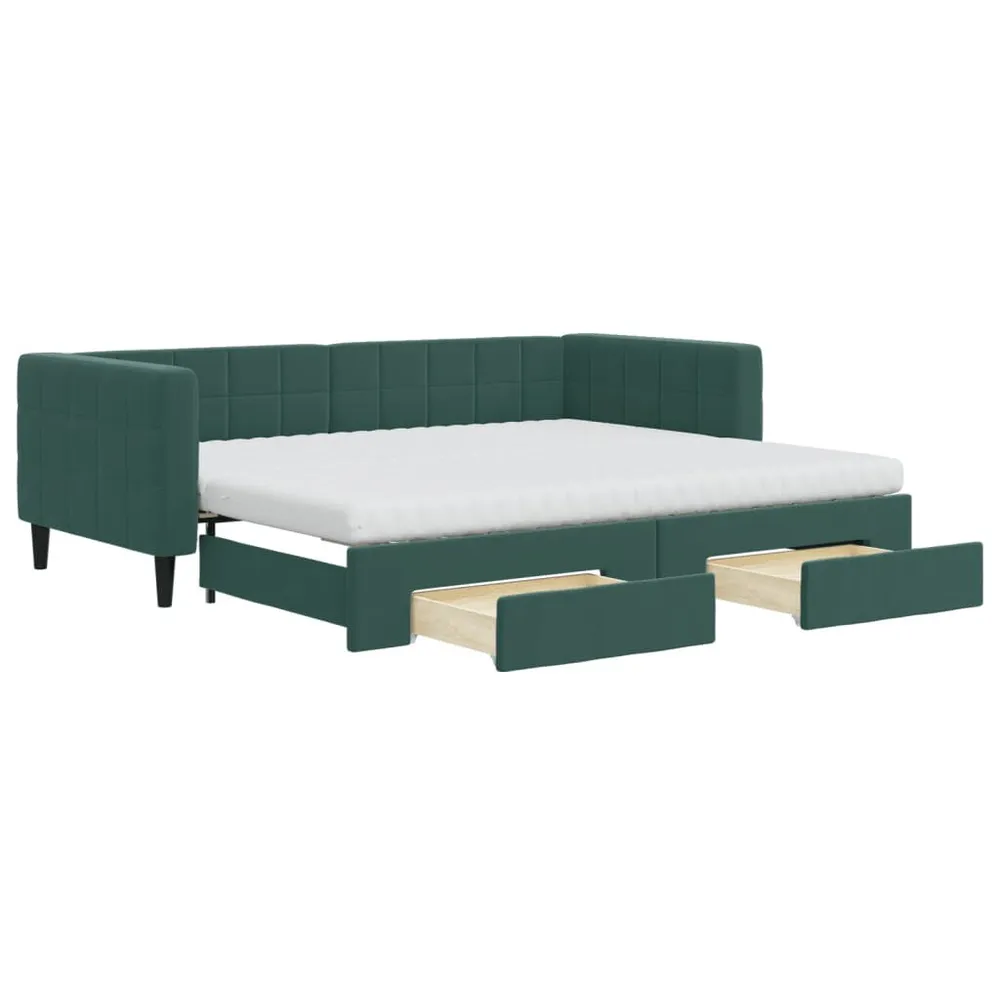 Slaapbank onderschuifbed en lades 90x200 cm fluweel donkergroen