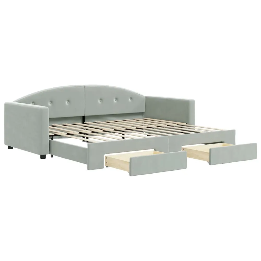 Slaapbank onderschuifbed en lades 90x200 cm fluweel lichtgrijs