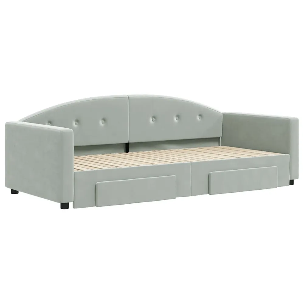 Slaapbank onderschuifbed en lades 90x200 cm fluweel lichtgrijs