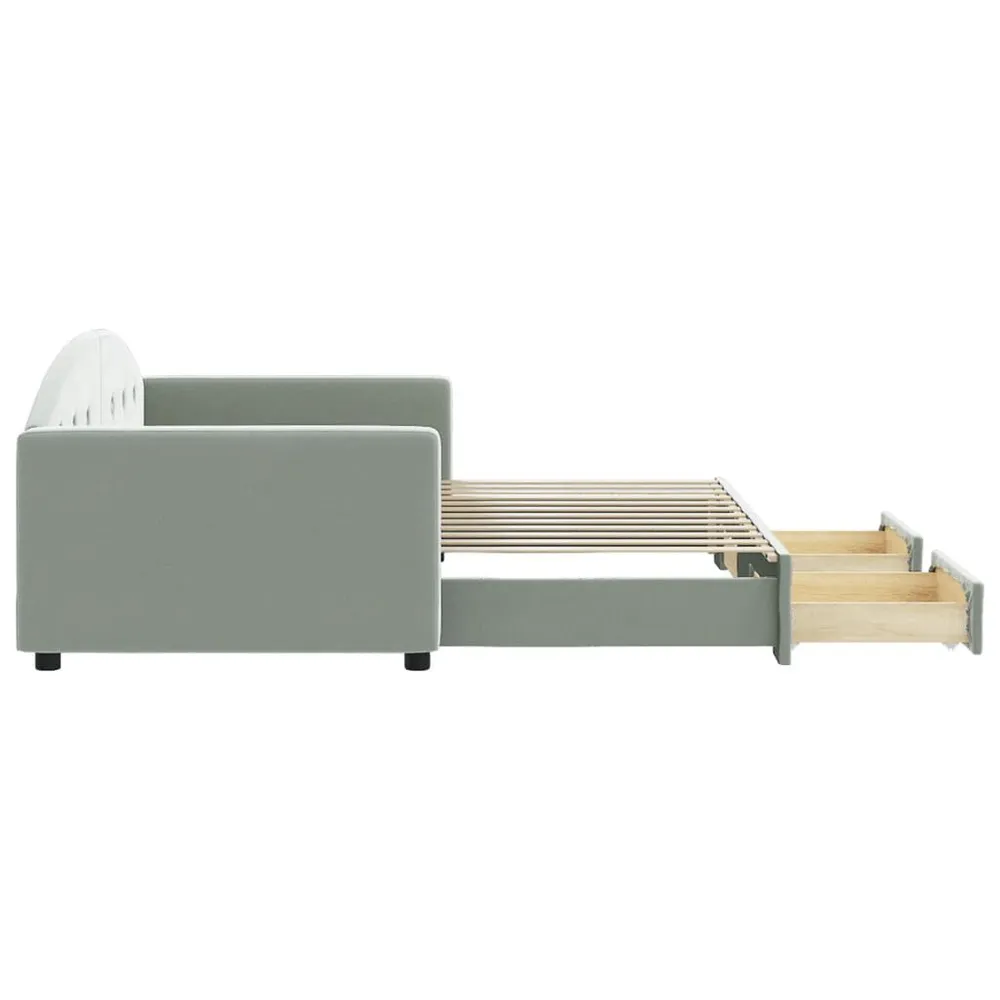 Slaapbank onderschuifbed en lades 90x200 cm fluweel lichtgrijs