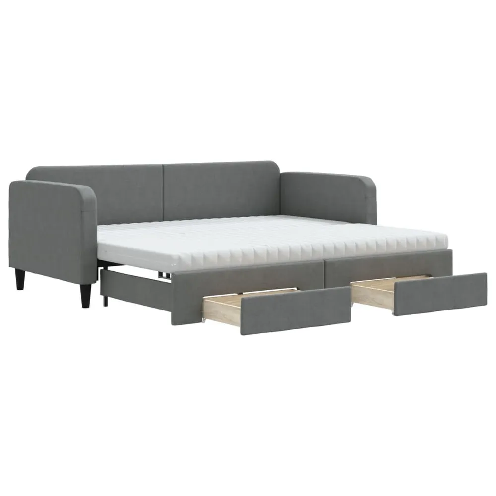 Slaapbank onderschuifbed en lades 90x200 cm stof donkergrijs