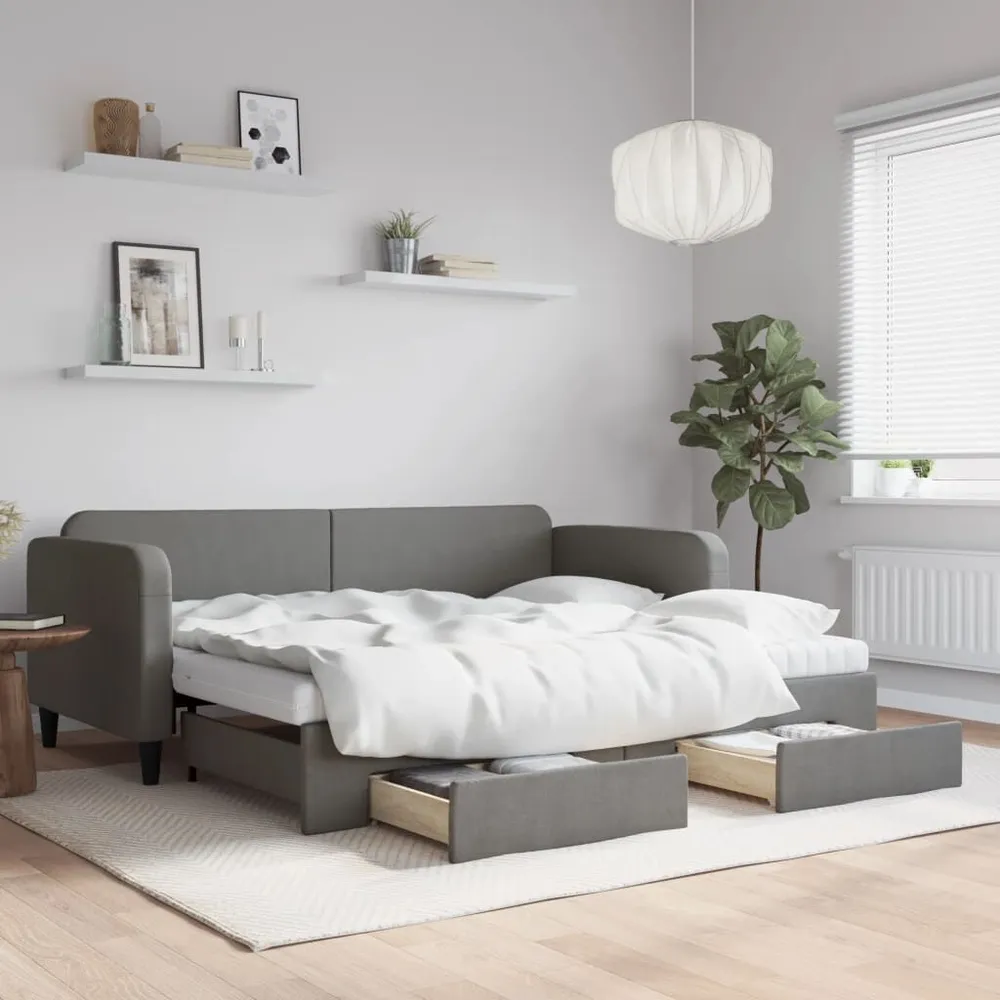 Slaapbank onderschuifbed en lades 90x200 cm stof donkergrijs