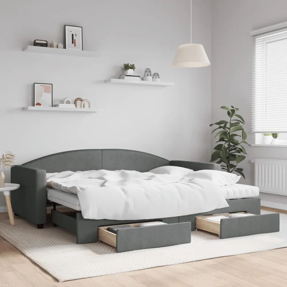 Slaapbank onderschuifbed en lades 90x200 cm stof donkergrijs