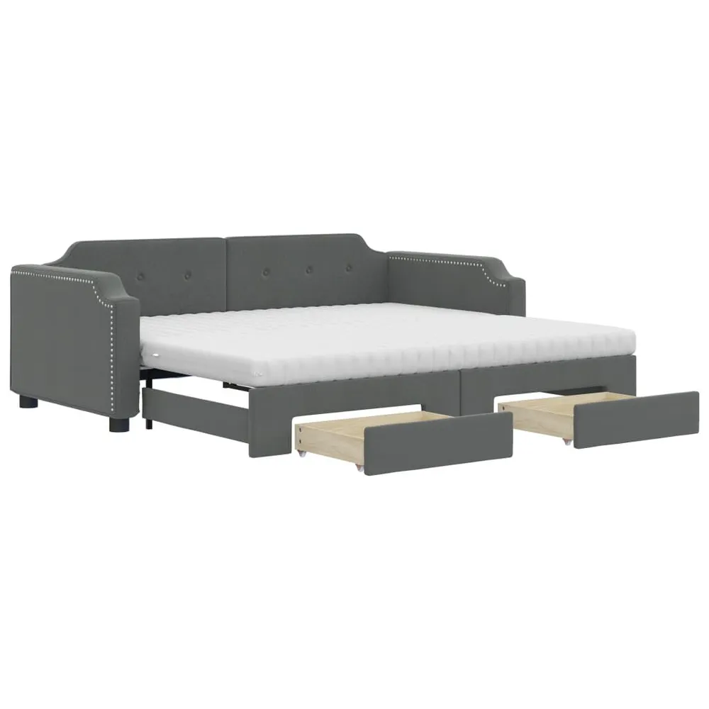 Slaapbank onderschuifbed en lades 90x200 cm stof donkergrijs